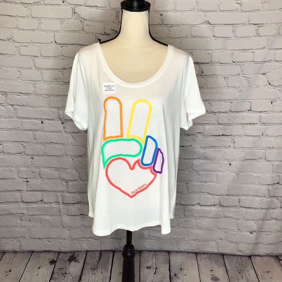 Old Navy Everywhere White Graphic Pride Calla Lilly Tee Shirt XL NWT - Picture 1 of 16